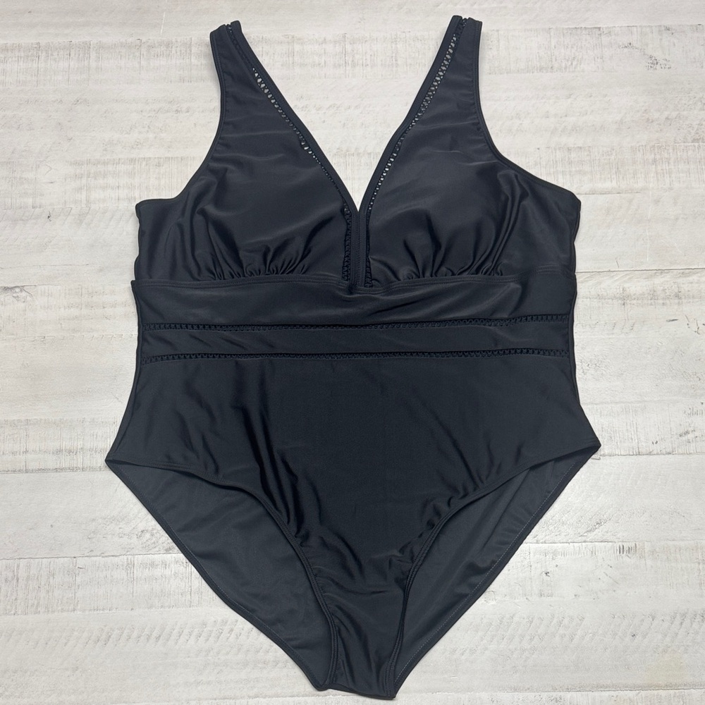 Rivelino Plus Size Sexy V Neck Bathing Suit Mesh Sheer Tummy Control Swimwears - Picture 2 of 13